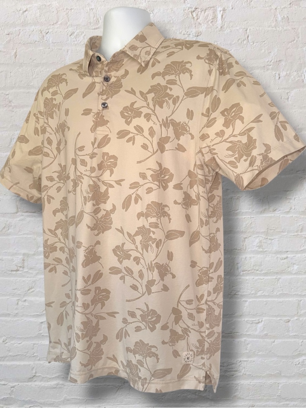 Linksoul Printed Astoria Polo Men’s S Tan Khaki Floral Pima Cotton Golf LS1383P